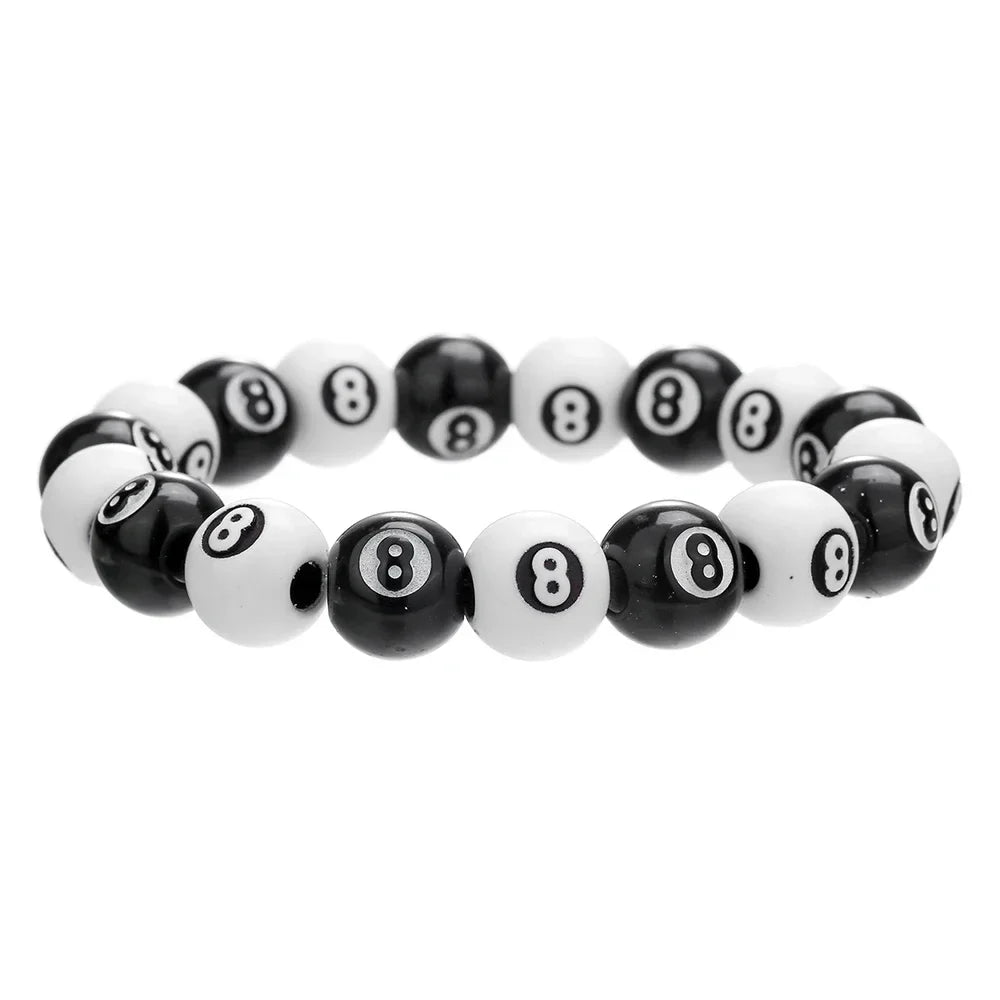 Hot-Selling Creative Billiards Black 8 Bead Bracelet Billiards Figure Eight Elastic Bracelet Accessory Couple Bracelet Jewelry