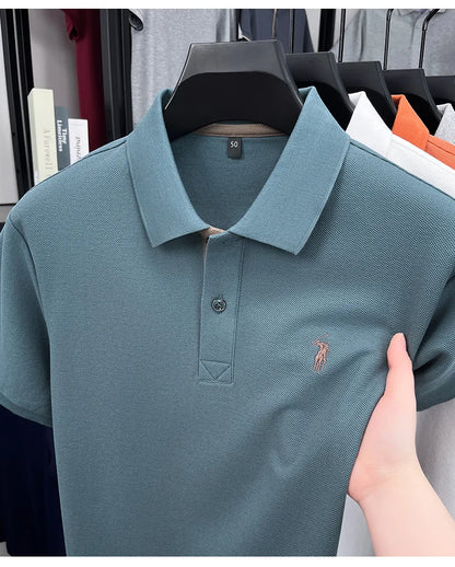 100% pure cotton men's short sleeved polo shirt hot selling summer fashionable horse logo embroidery classic Paul casual T-shirt