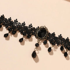 Gothic Lace Choker for Women Black Crystal Pendant Charm Choker Necklaces