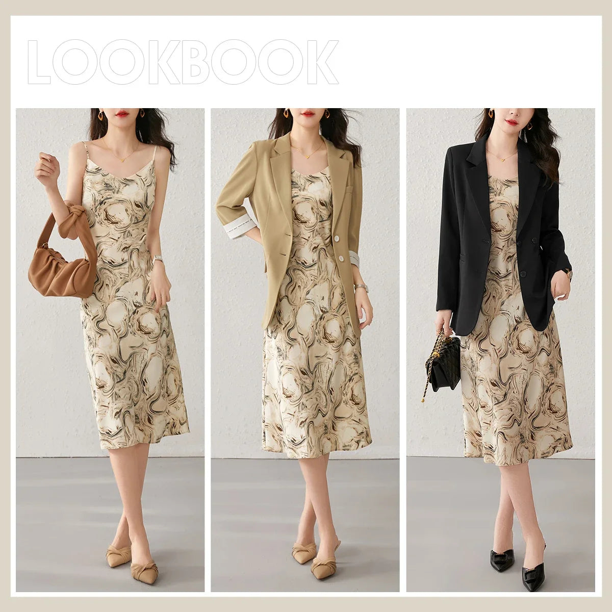 SENTUBILA Womens Slip Midi Print Dresses 2024 Spring Summer Korean Fashion