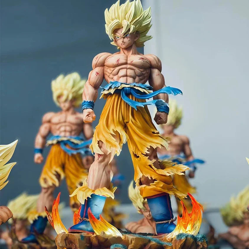 Jt Statue Dragon Ball Z Son Goku Figure Replaceable Heads Led Base Super Saiyan Goku Action Figures Collection Mode Toys Gifts