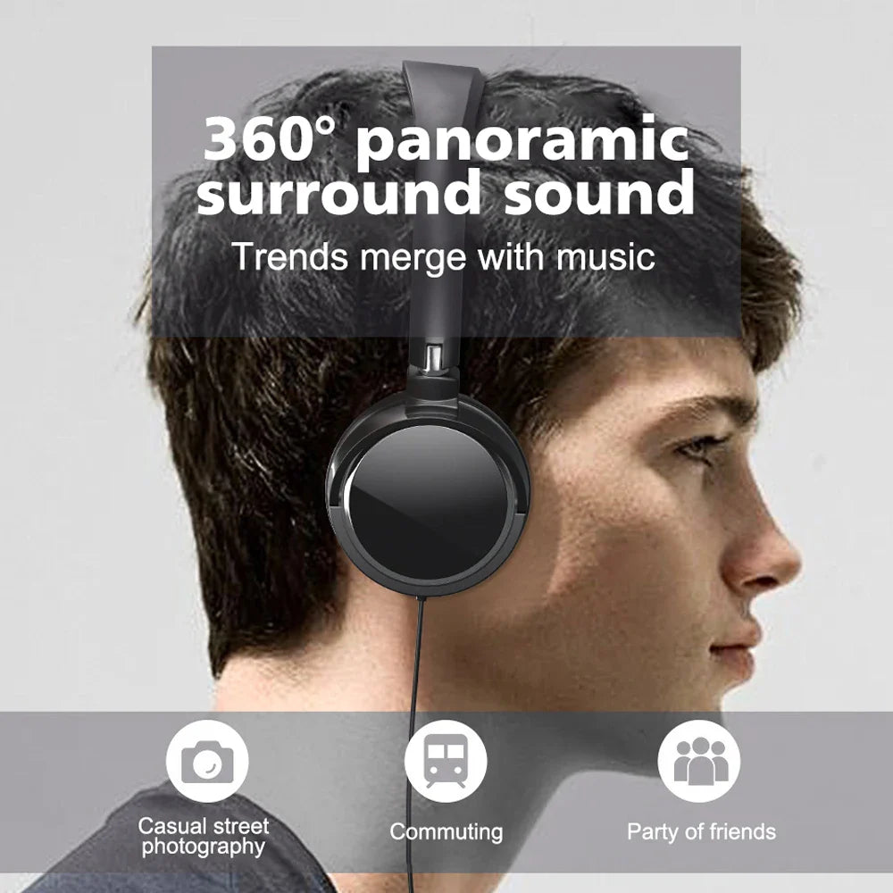 3.5mm/Type-C Wired Headphones Foldable Adjustable Headset Bass Stereo Earphones For Pc Mp3 Mobile Headphones With Noise Cancel