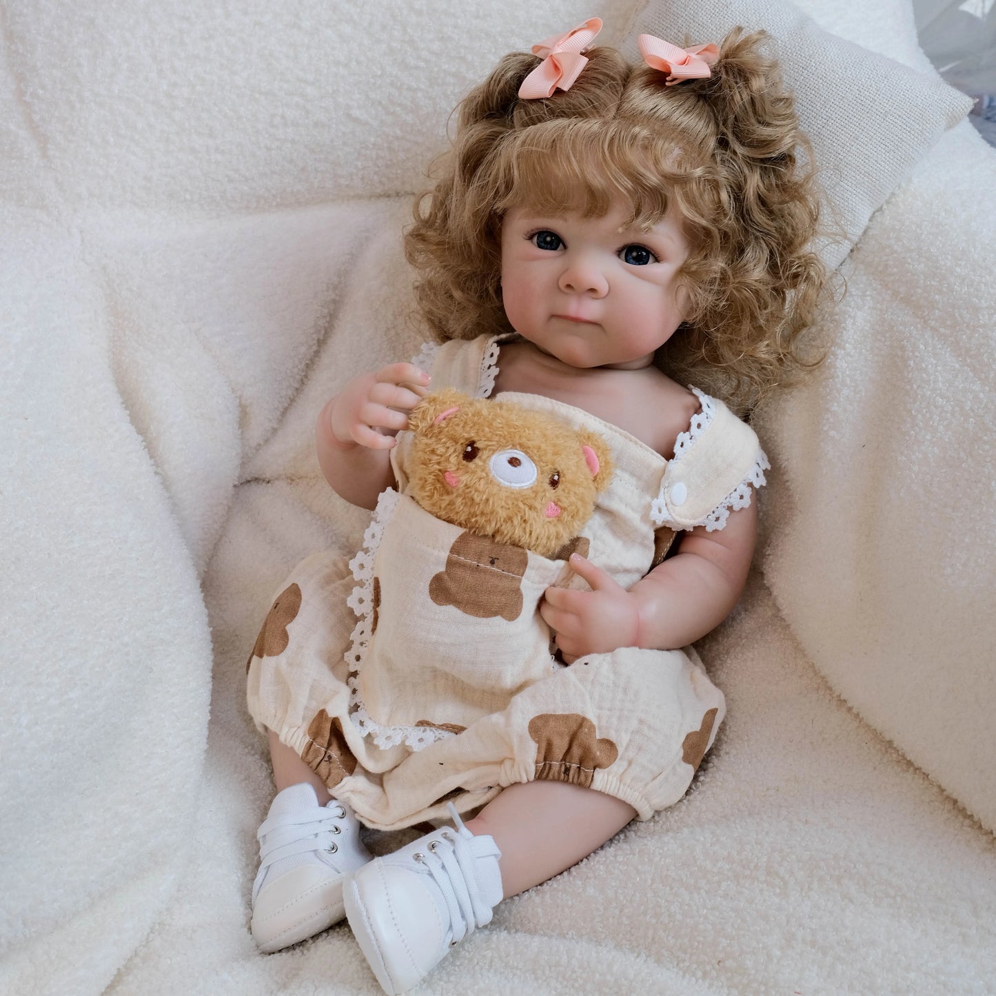 NPK 18inch Full Body Bettie Reborn Baby Doll Lifelike Newborn Cuddly Multiple Layers Painting 3D Skin Hand Rooted Hair