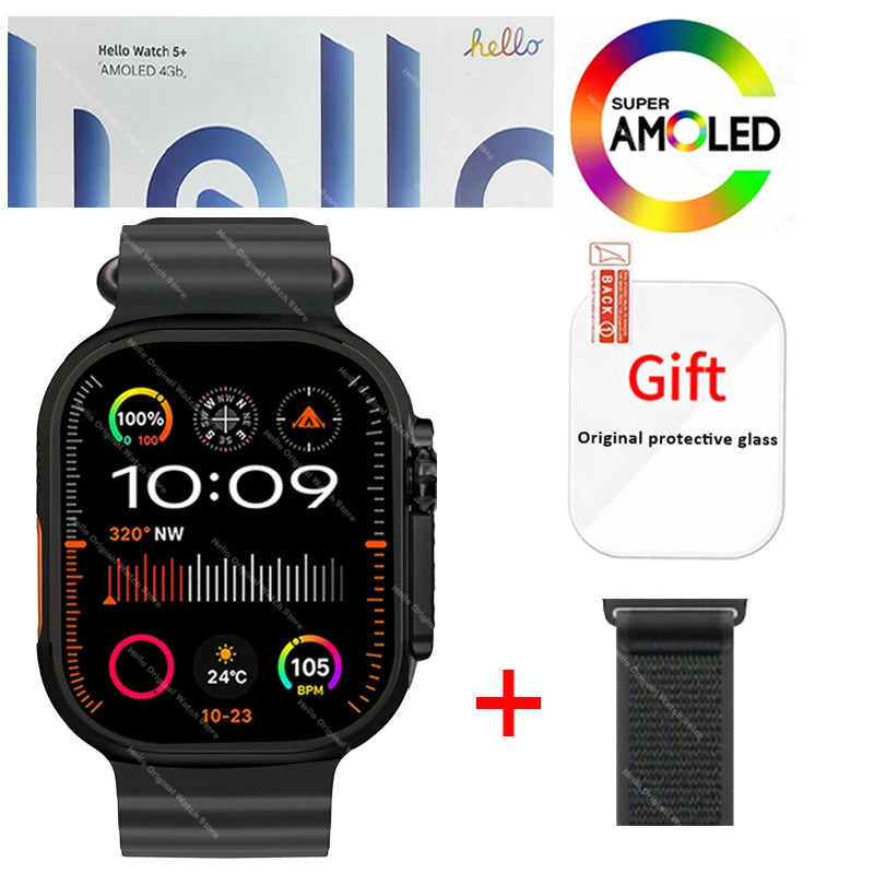 Smartwatch 2026 Original Hello Watch 5 Plus ULTRA3 49mm HD AMOLED 4G ROM NFC DeepSeek GPS Compass Bluetooth Call Clock Men Women