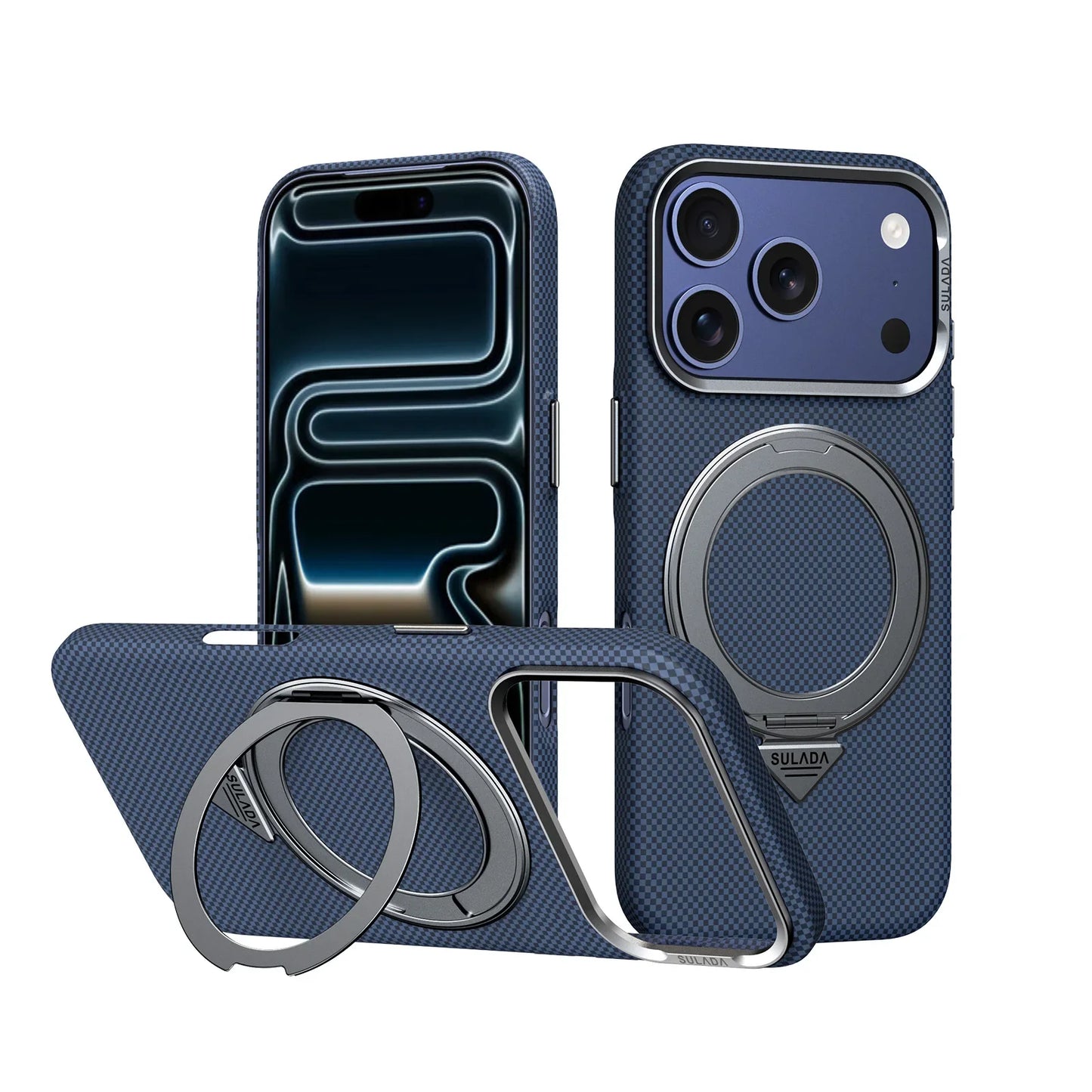 Iphone 17 Pro Max / 17 Pro / 16 Pro Max / 16 Pro Magnetic Stand Carbon Fiber Pattern Magsafe Pc Hard Cover