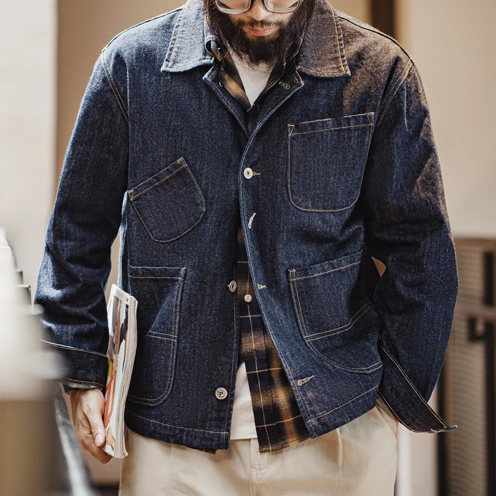 Retro Four-pocket 14oz Jacket Lapel Single-breasted Denim Jacket