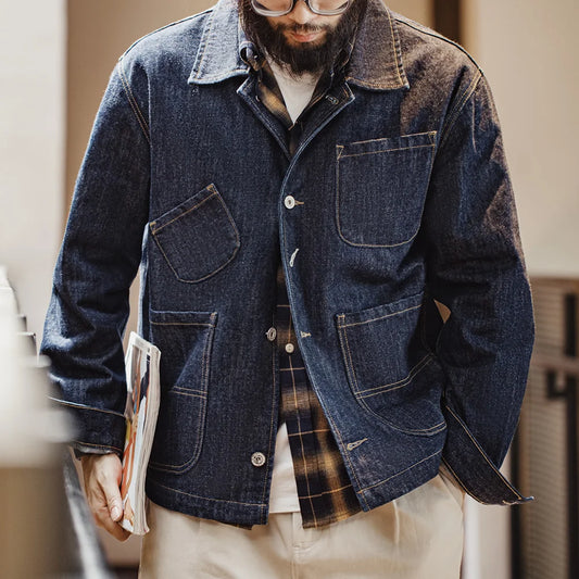 Retro Four-pocket 14oz Jacket Lapel Single-breasted Denim Jacket