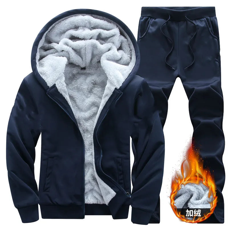 Wolf Czuadlte2024New Winter Men's Sports Set Casual Pants Hooded Sweater Youth Large Plus Plush Thickened Cardigan Two Piece Set