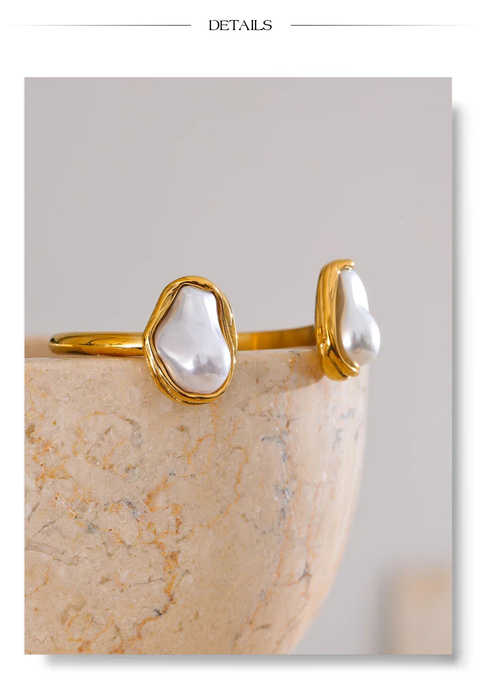 Yhpup 59mm Stainless Steel Baroque Simulated Pearls Cuff Bracelet Bangle Tarnish Resistant Gold Color Wrist Jewelry New