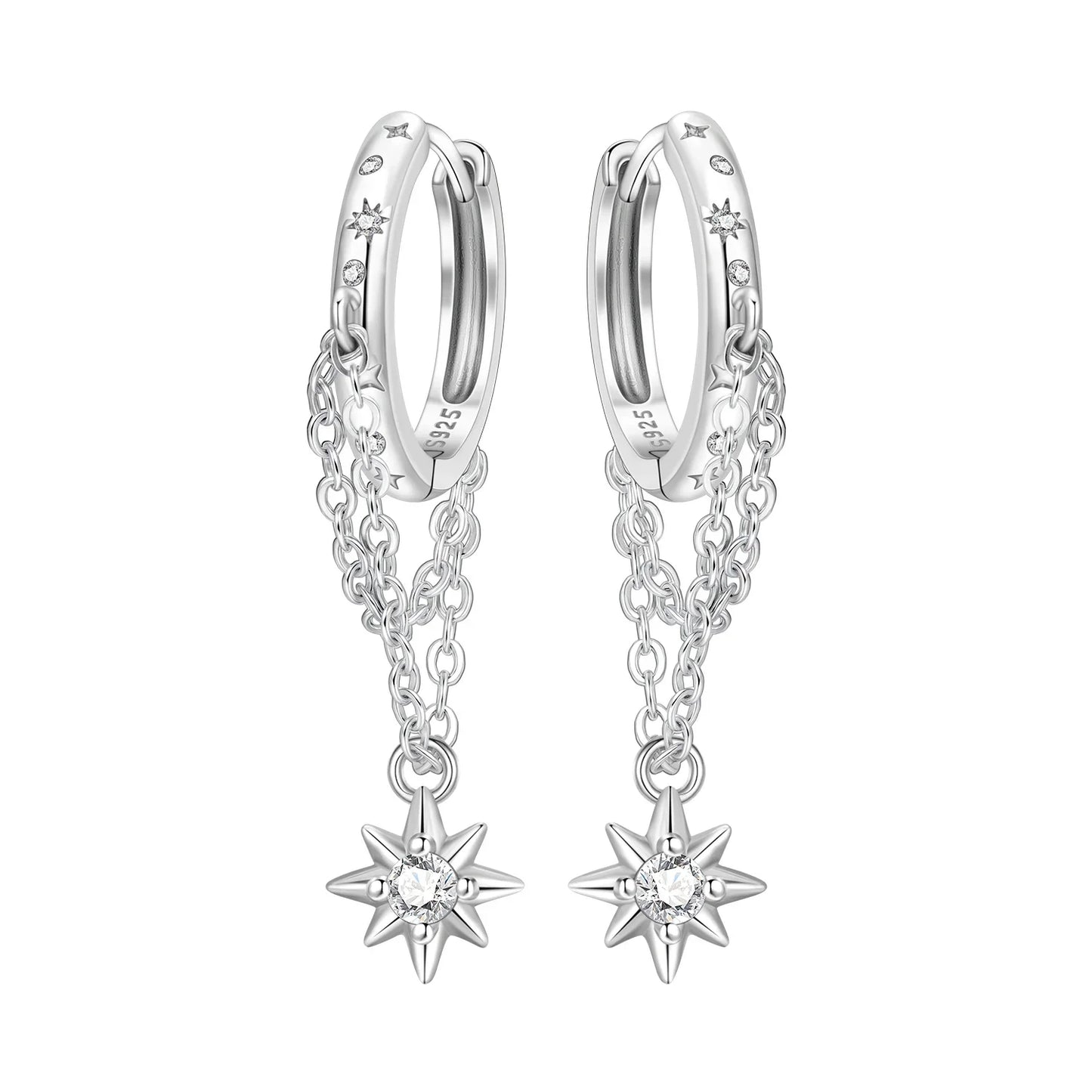 PANPOKI 925 Sterling Silver Multi Layer Starry Tassel Drop Earrings Women Earrings Charm Trend Versatile Party Jewelry Gifts