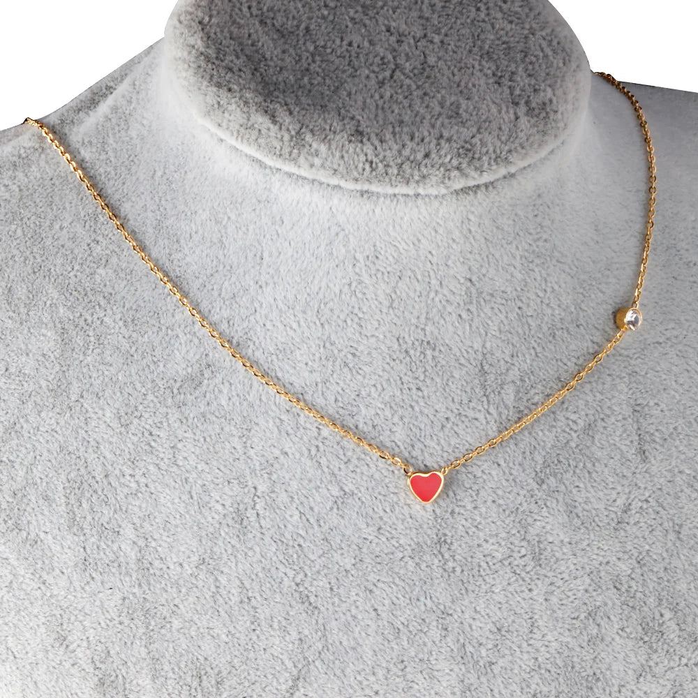 LUXUKISSKIDS Fashion Collier Simple Heart Girls Pendant Necklace Small Love Shape Stainless Steel Hearts Clavicle Choker Jewelry