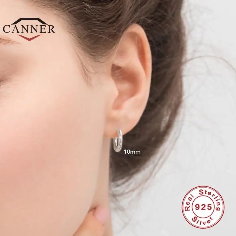CANNER 6MM 8MM 10MM 3pcs/set Glossy Round Huggie Piercing Earrings 925 Sterling Silver Cartilage Women Hoop Earing Fine Jewelry
