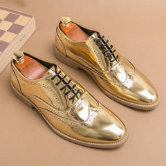 Luxury Men's Golden Bullock Shoes Men SUIT Shoes Casual Formal Business Leather Shoes