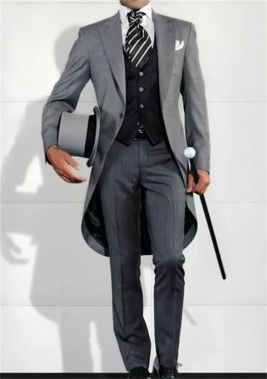 Italian Gentleman Style Wedding Man Long Tail Coat Groom Prom Tuxedos