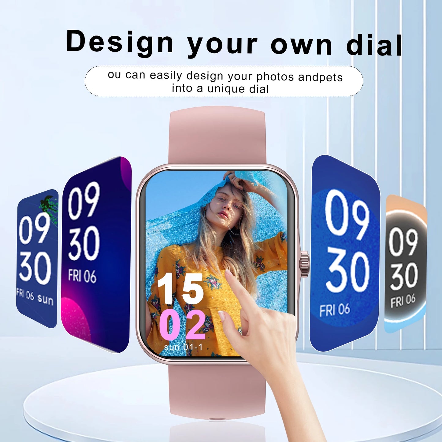 Smartwatch, custom wallpaper, call/message alerts, wireless calling, unisex sports watch, for Android and iPhone