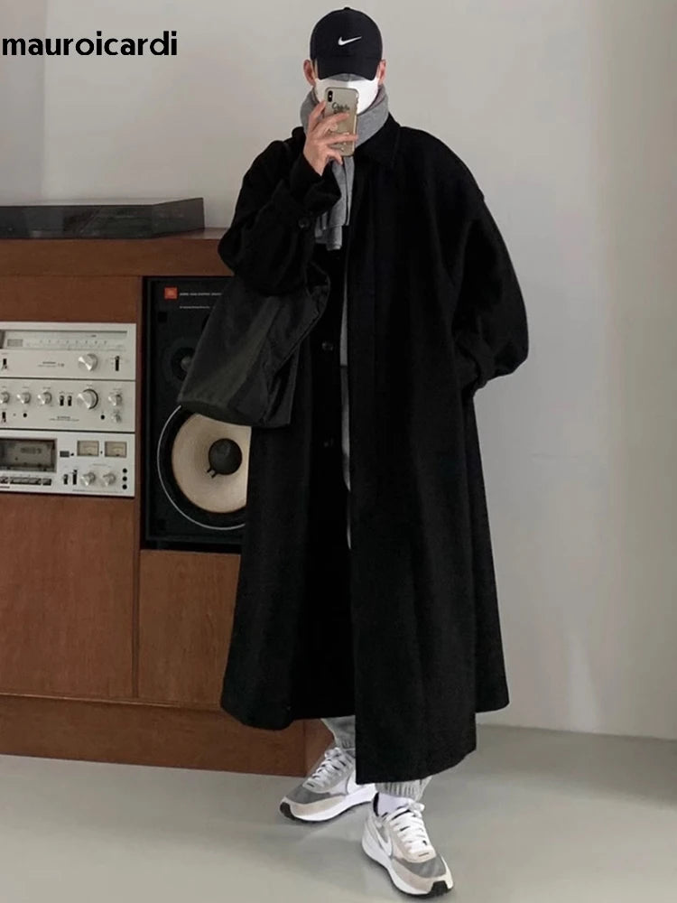 Autumn Winter Long Warm Grey Black Slouchy Woolen Coat