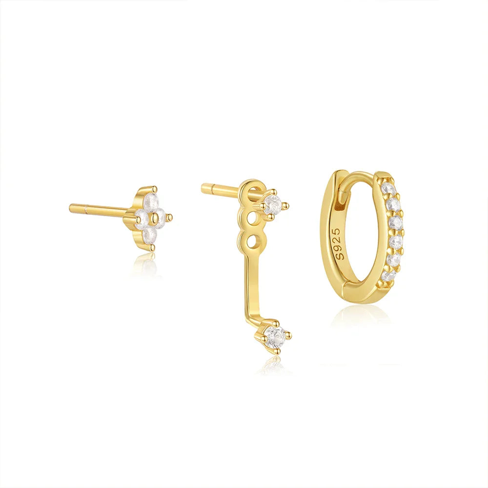 CANNER Set Double Layer Smooth Classic Hoop Earrings For Women 925 Sterling Silver Ins Flower Color Zircon Earrings Fine Jewelry