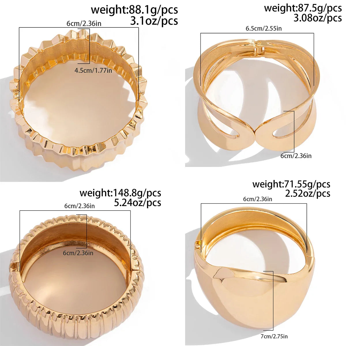 KunJoe Fashion Design Smooth Gold Color Chunky Spring Bangles for Women Exaggerated Geometric Wide Open Cuff Bracelet Unisex Men