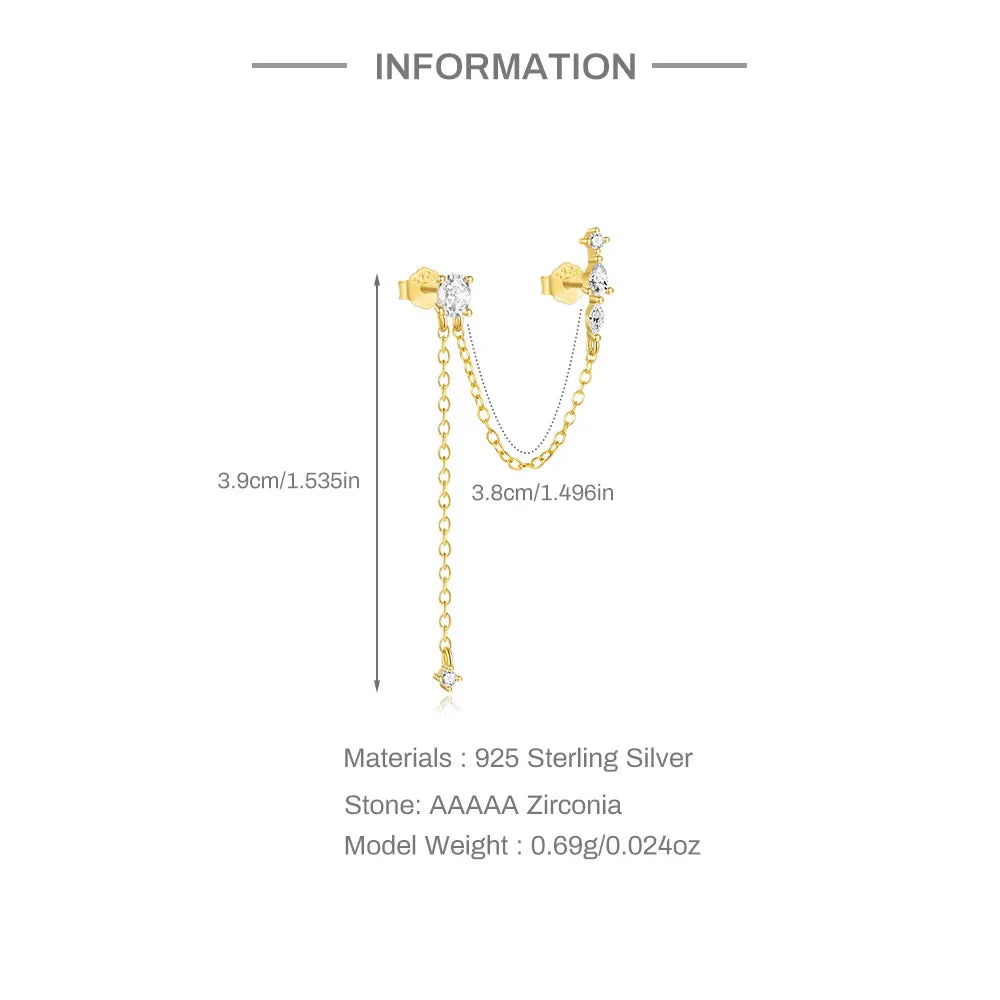 CANNER 1PC 925 Sterling Silver Horse Eye Chain Tassel Zircon Drop Earrings For Women Ins Minimalism Geometric Earrings Gift