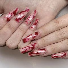 24Pcs Halloween Press on Nails Mid-length Square Head False Nails with Red Blood