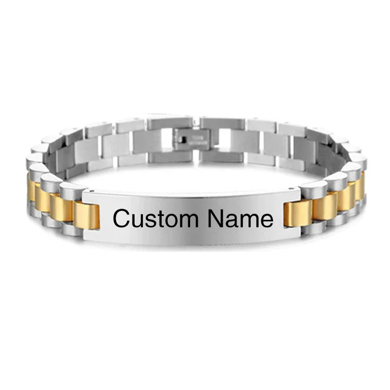 Personalized Engravable Stainless Steel ID Bracelets for Men Custom Engrave Name Plate Identity ID Bar Bracelets for Him19-21CM