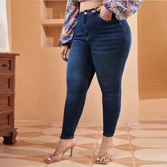 Plus Size Women Mom Jeans High Waist Plus Size Jeans Skinny Pencil Denim Pant