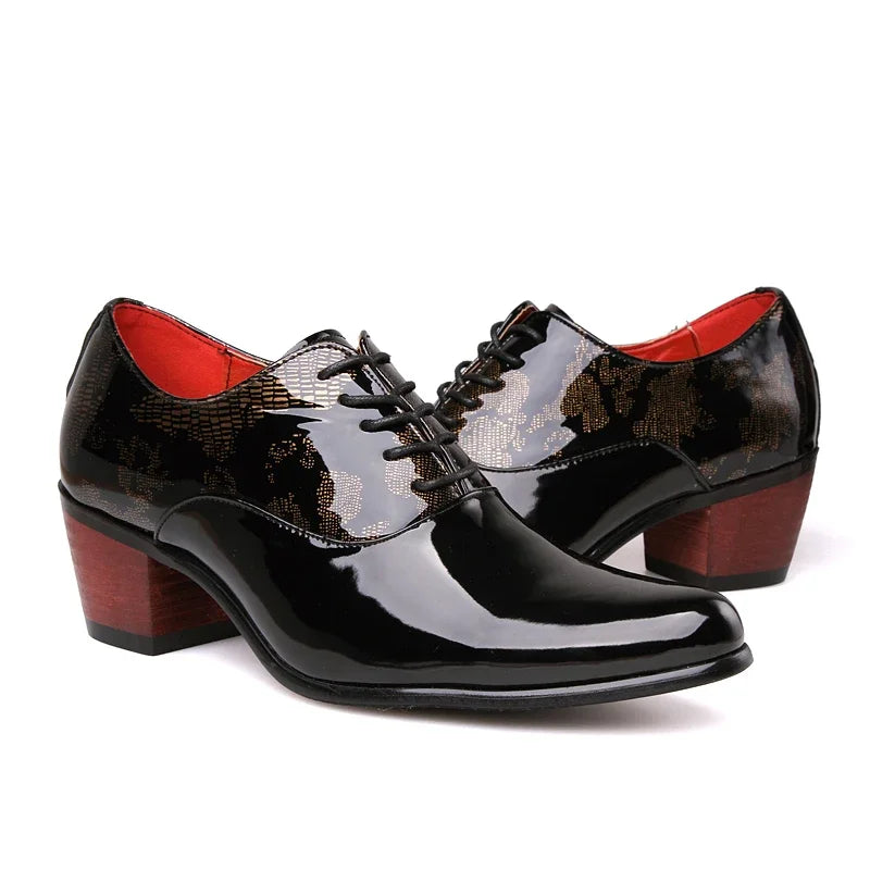Men Dress Shoes Fashion Patent Leather Men Formal Shoes 2023 Luxury Brand Business Office Weding Footwear Men High Heels Shoes
