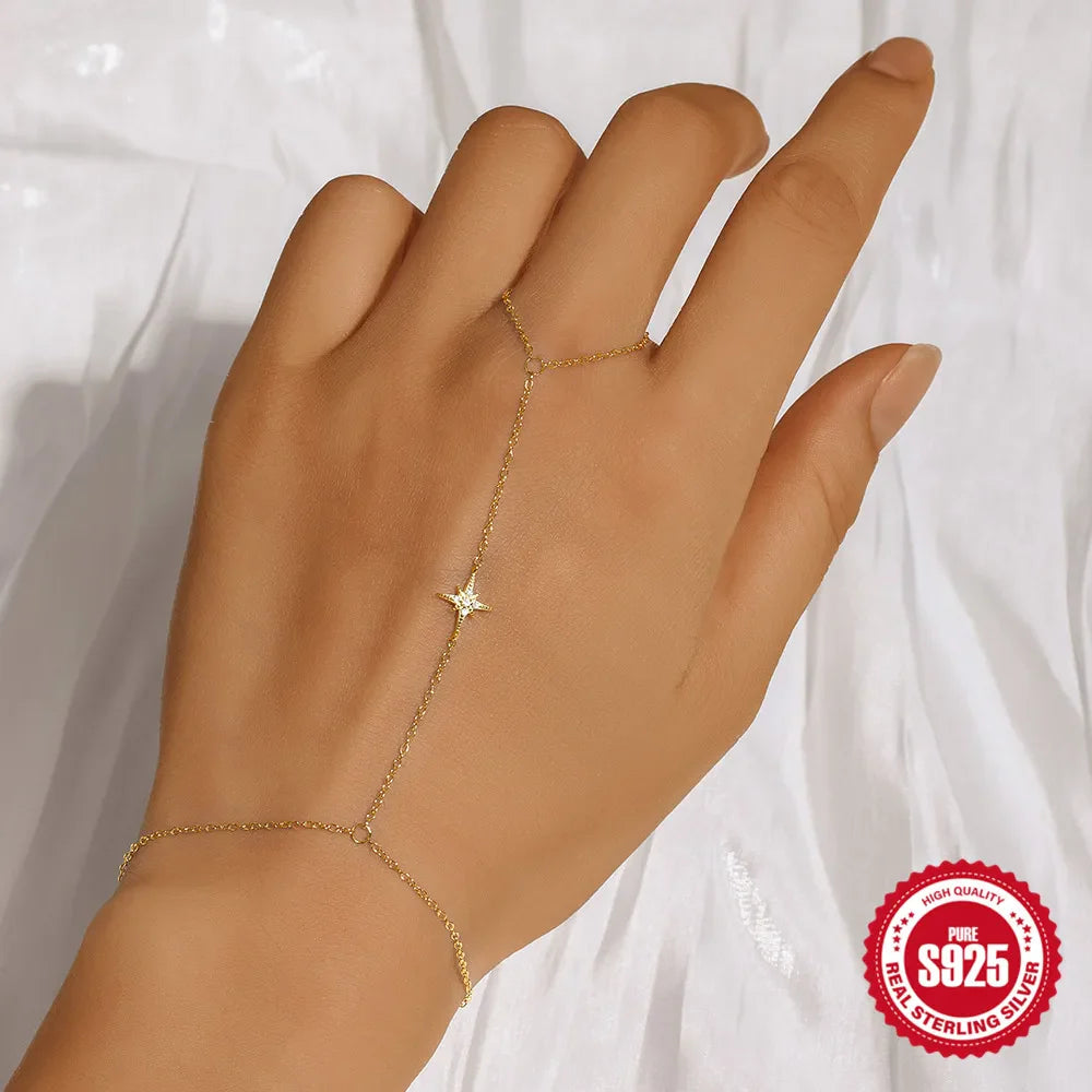 CANNER Minimalism Octagonal Star Finger Bracelet For Women 925 Sterling Silver Ins Flower Multi-layer Bracelet Fine Jewelry