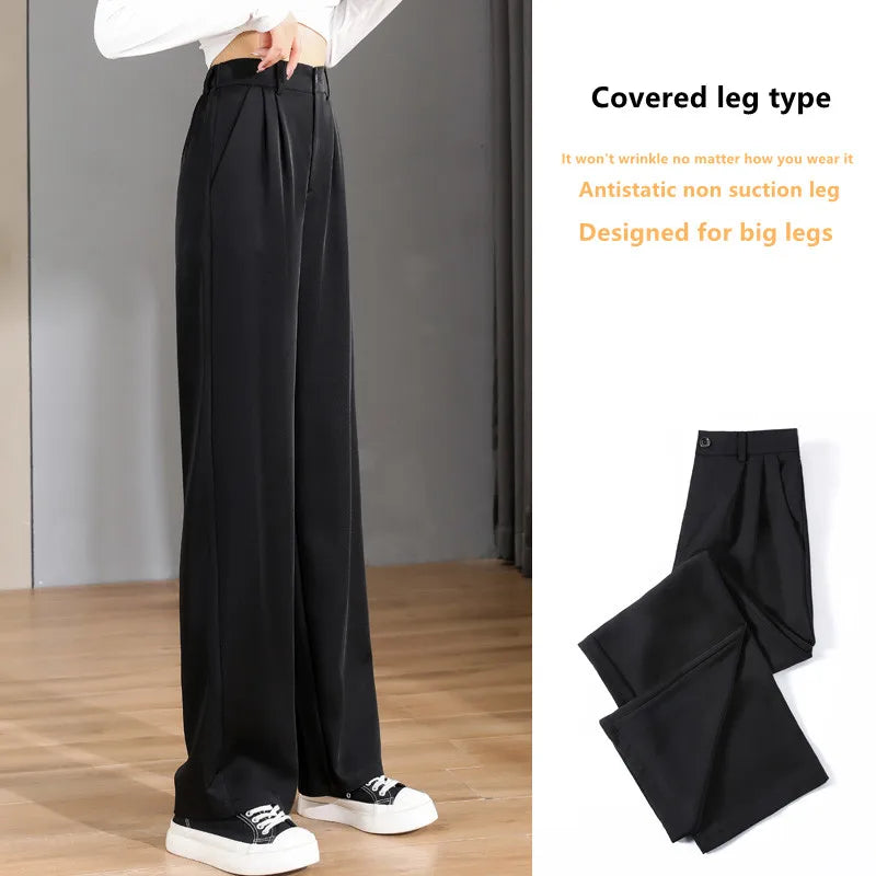 Women'S Loose Spring Summer High Waist Wide Legs Slim Casual Trousers