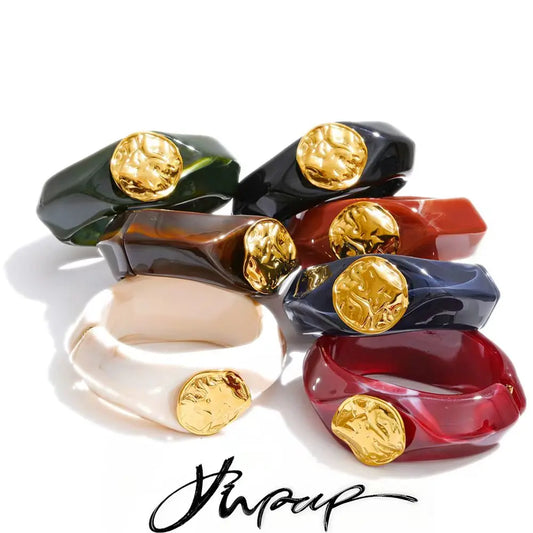 Yhpup 60mm Multi-Color Resin Wide Bracelet Bangle 2025 Exclusive Waterproof Stainless Steel Hot Style Fashion Wrist Jewelry Gift