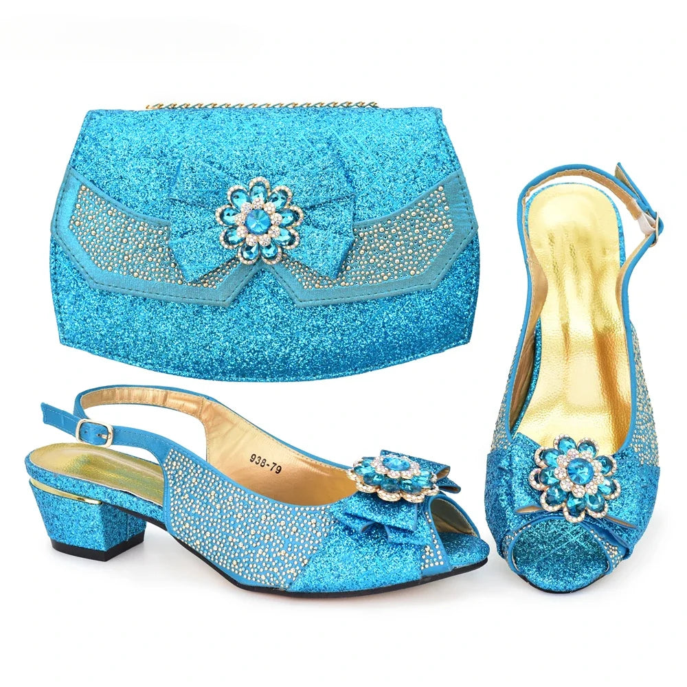Italian Design Ladies Shoes with Matching Bag Set Nigerian for Party Crystal Decoration Style African Women Shoes with Bag