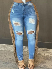 LW Plus Size summer jeans Tassel Design Ripped Jeans skinny Pants Ladies Jeans