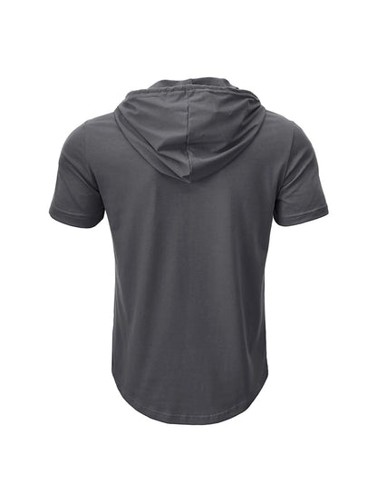 Men's Hooded Short-Sleeved Tees Summer Slim Fitness Quick Dry T-shirt Breathable Sports Tops for Male Bodybuilding