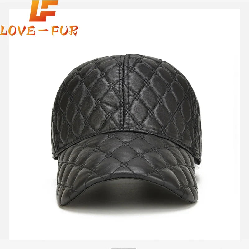 2026 Spring Genuine Sheepskin Leather 55-61CM Black Baseball Caps For Man Casual Street Gf Gorras Dad Hat