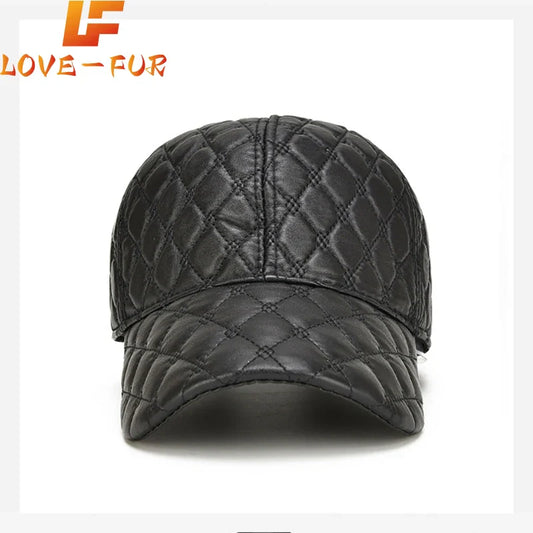 2026 Spring Genuine Sheepskin Leather 55-61CM Black Baseball Caps For Man Casual Street Gf Gorras Dad Hat