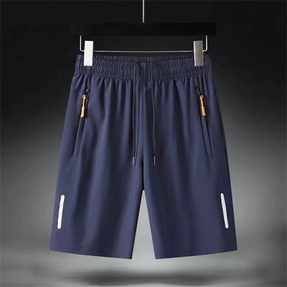 Summer Men'S Ultra-Thin Ice Silk Beach Casual Shorts Jogging Sport Quick Dry Male Zipper Loose Gym Sports Short Pants Sweatpant