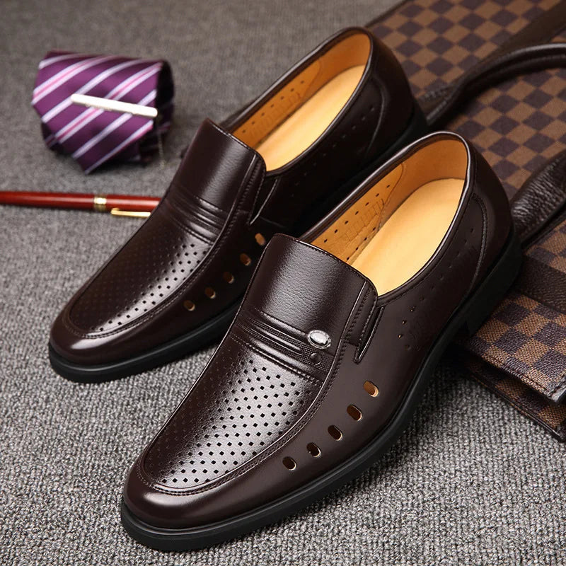Spring Men Loafers Leather Men Shoes Summer Hollow Breathable Oxfords Man Casual Shoes Slip on Formal Dress Shoes for Man