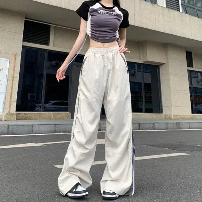 2024 Summer Baggy Sweatpants Women Korean Harajuku Cargo Parachute Track Loose