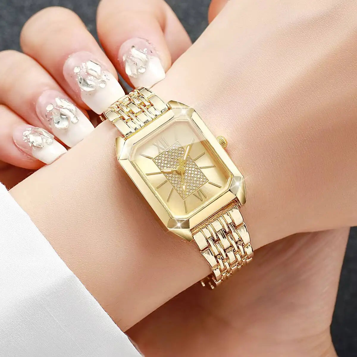Fashion Rectangle Women Watches Stainless Steel Strap Quartz Wristwatches Reloj Mujer（Without Box）