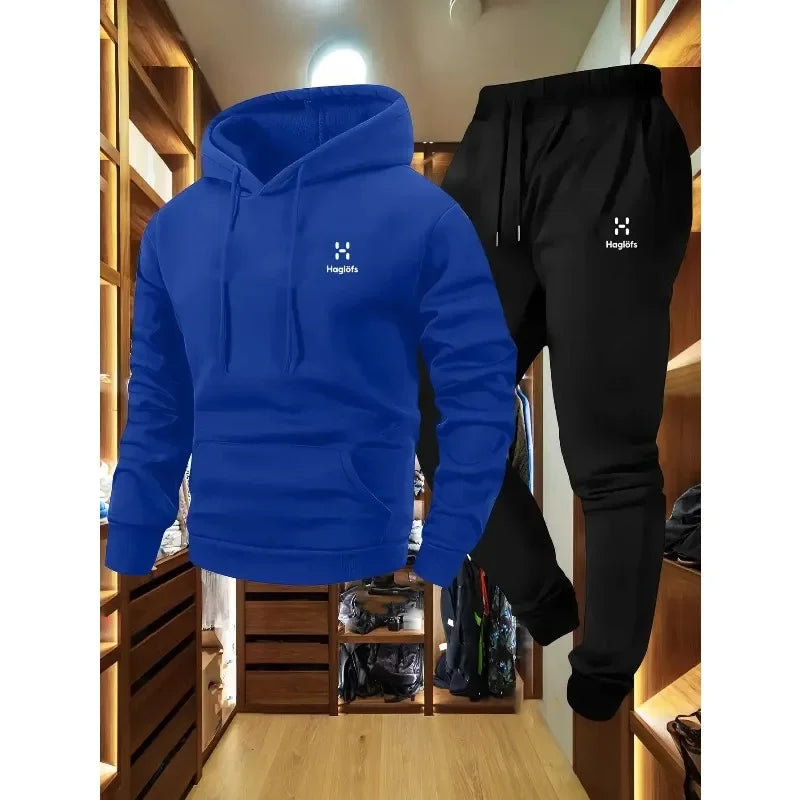 Men'S Autumn and Winter Pattern Casual Two-Piece Set Hoodie Sweatshirt Long Pants Suit with Pockets Regular Fit Outdoor Sports