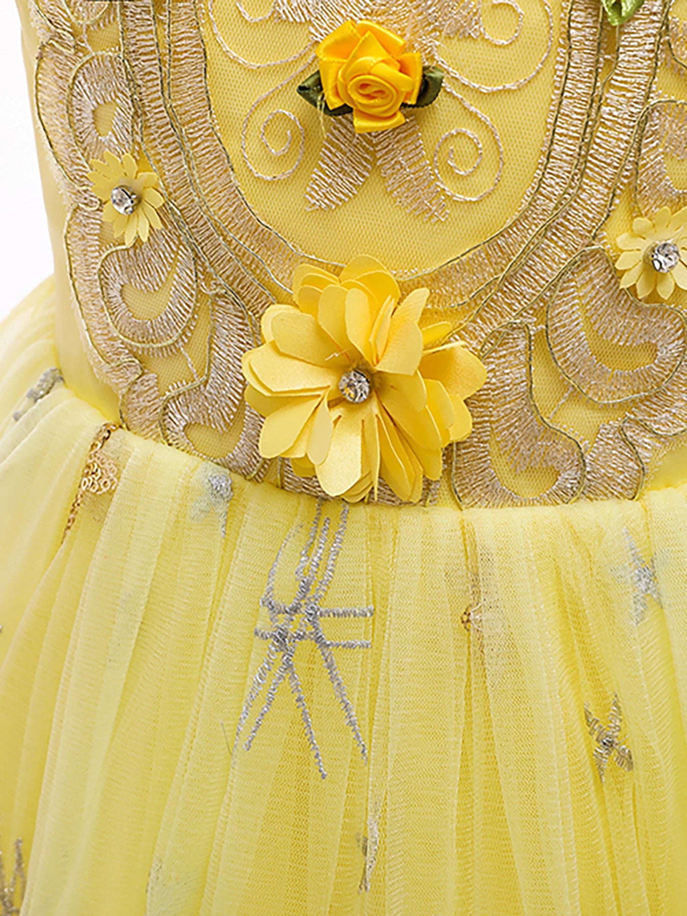 Yellow Girl formal dress big girl long  flower princess dress children holiday party performance dress
