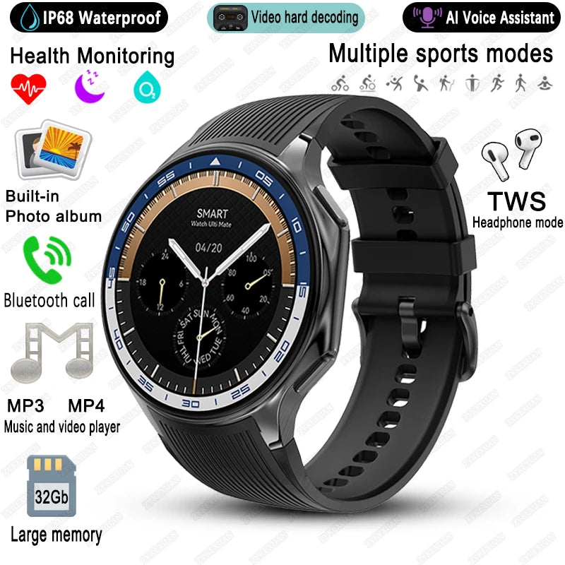 2025 New For OPPO Watch X Smart Watch 4G Memory Music Video HD Bluetooth Call IP68 Waterproof AMOLED Smart Watch TWS Earphones