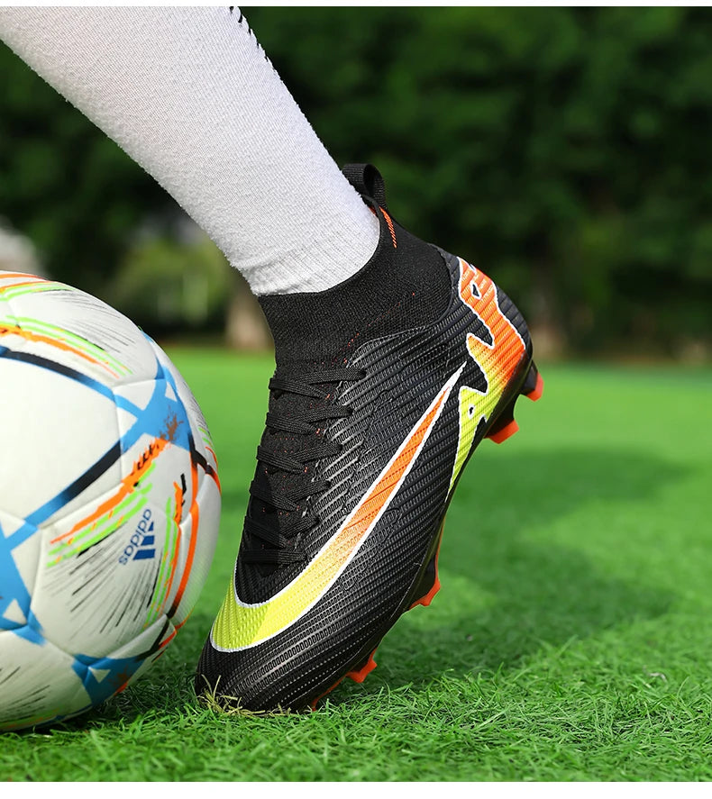 Professional Men High Ankle Football Boots Soccer Cleats TF/FG Training