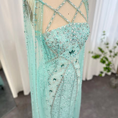 Sharon Said Luxury Dubai Aqua Lilac Arabic Mermaid Evening Dress