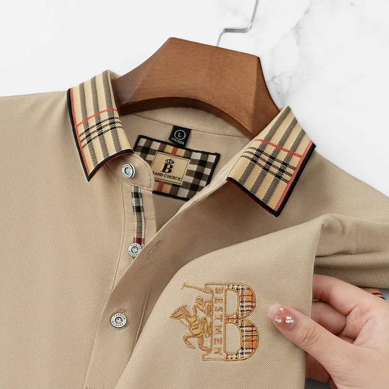 Summer men's fashion casual short sleeved polo shirt high-end boutique embroidered top comfortable and breathable lapel T-shirt