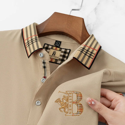 Summer men's fashion casual short sleeved polo shirt high-end boutique embroidered top comfortable and breathable lapel T-shirt