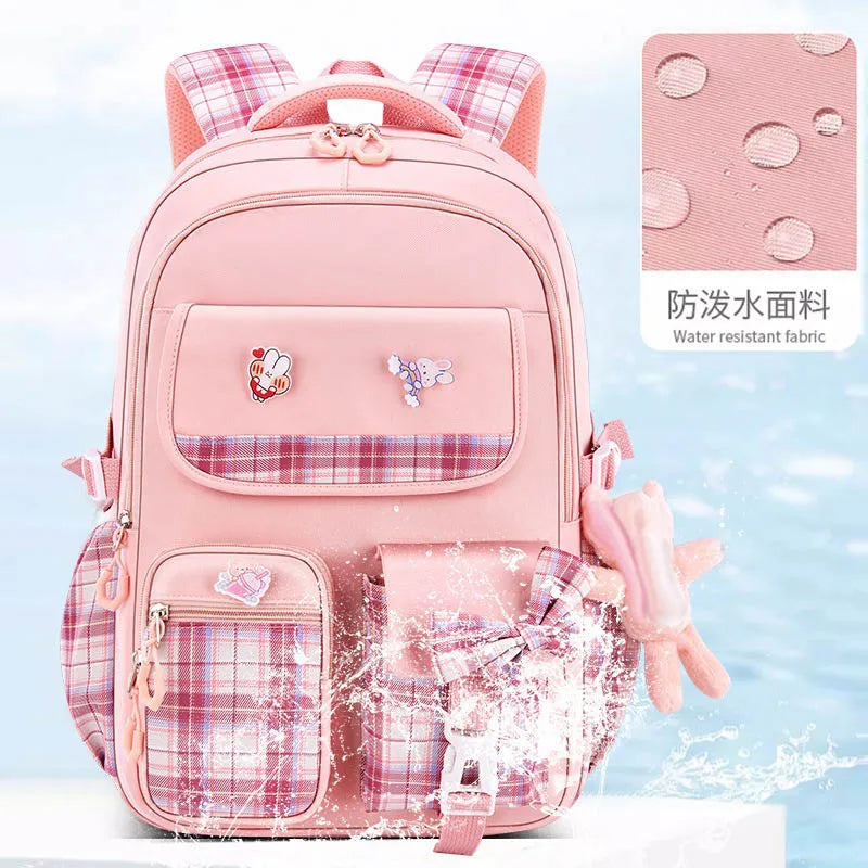 Protecting The Spine Ergonomics Elementary School Students Girls Checkered Backpack Large Capacity Lightweight Waterproof