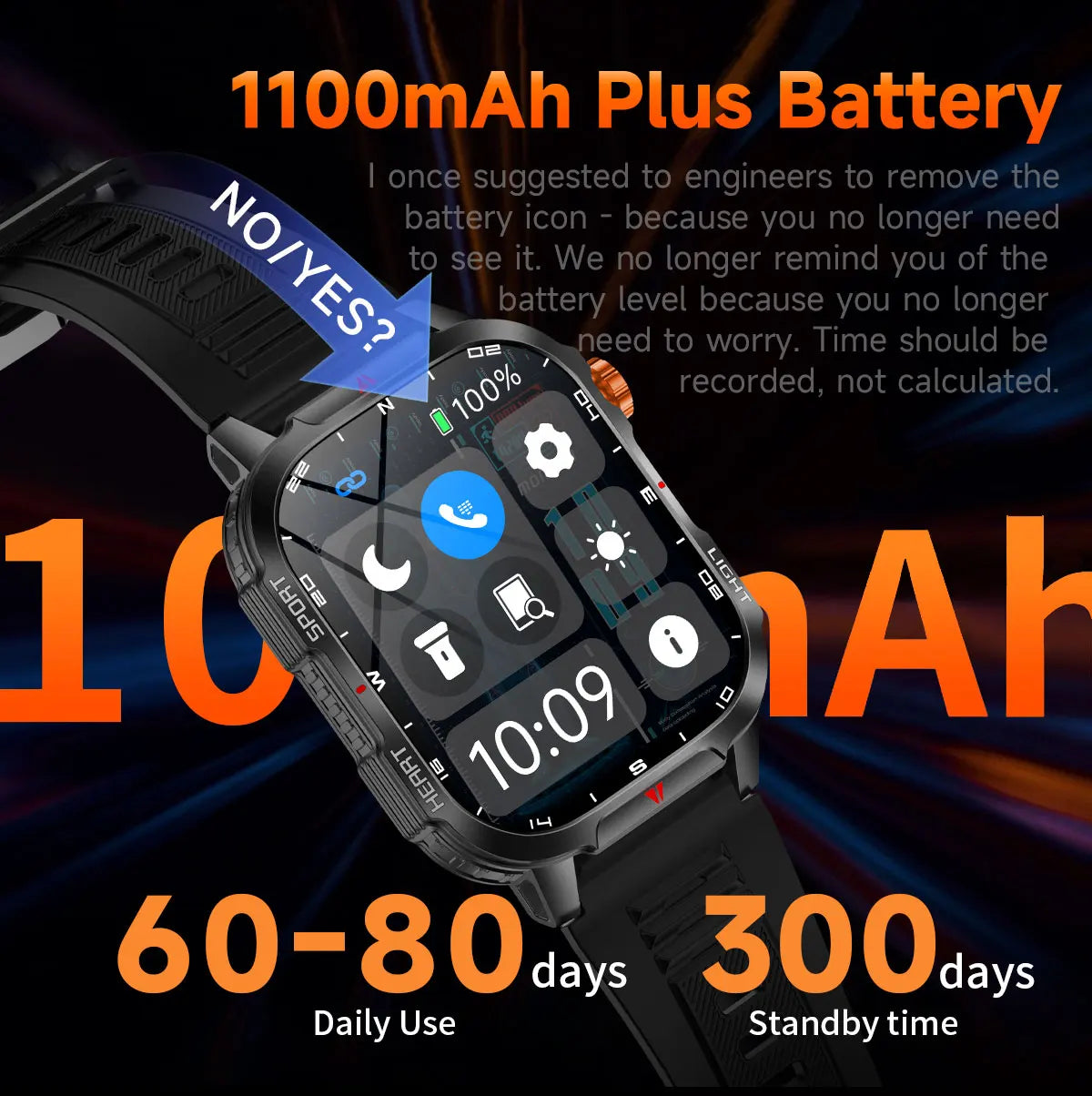 New Global Smartwatch 2.01 Inch 1100mAh Large Battery LED Light Compass Men Outdoor Sport Watch Voice Assistant Wireless Call