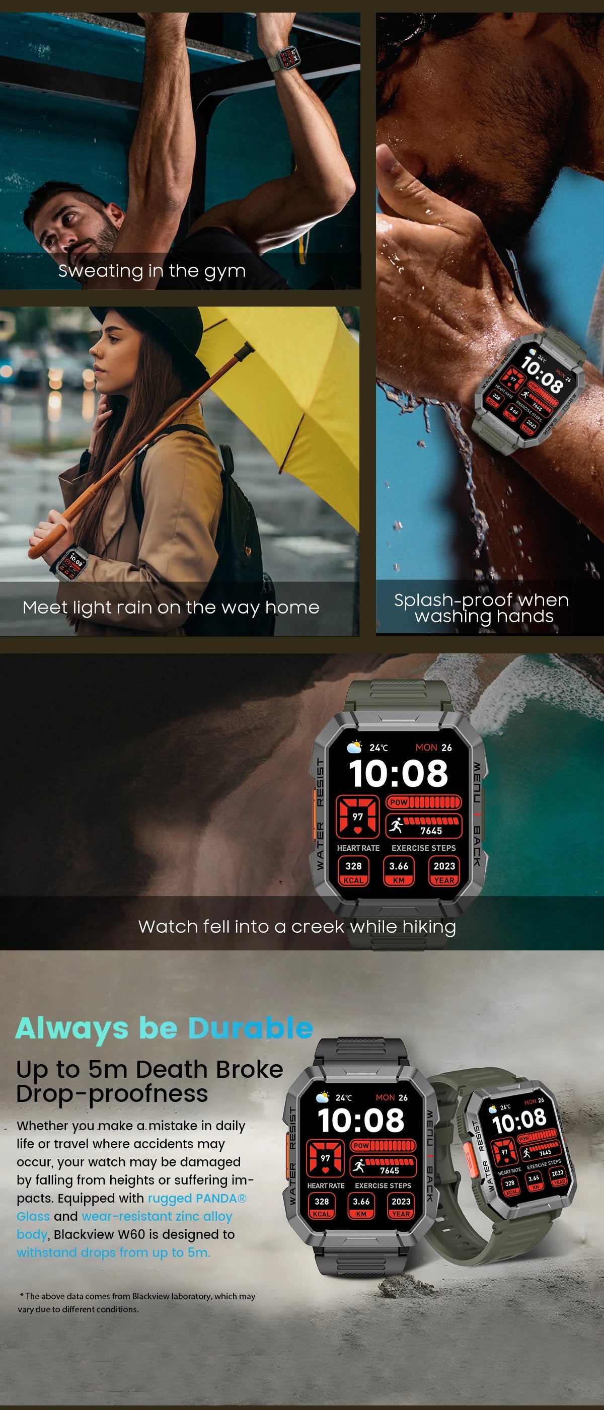 Blackview W60 Smartwatch 2.01'' HD Display TFT Rugged Smart Watch for Outdoor With Emergency Lighting Bluetooth Calling