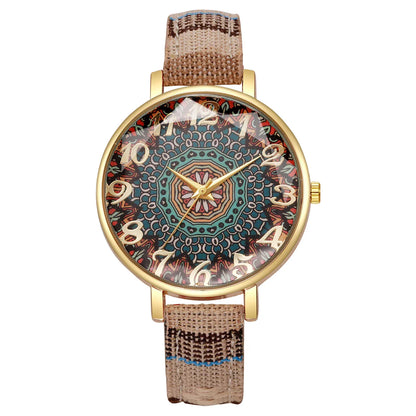 1/2/3/5PCS Fashion Women Watches Vintage Flowers Printed PU Strap Quartz Watch for Women Clock Gift Reloj Mujer（Without Box）